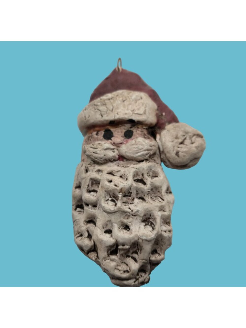 Handmade Santa Claus Clay Ornament With Textured Beard